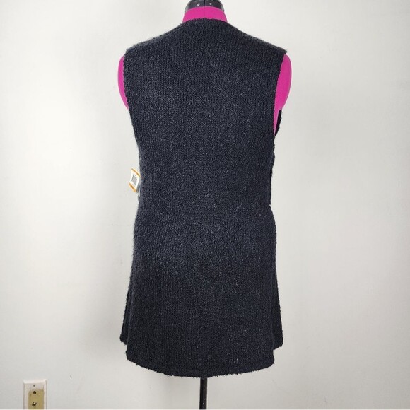 Style & Co Black Vest Sweater Faux Fur Accent Open Front Sleeveless Cardigan S - Picture 4 of 16